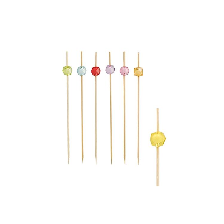 Fingerfood-Spiess SQUARE Pack à 100 Stk, Bambus, natur L 12cm, mit bunten Steine