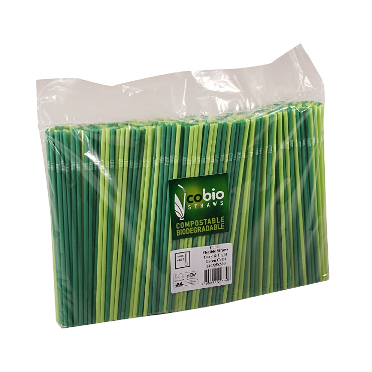 Trinkhalme PLA 240 x 5 mm Pack à 500 Stück hell- und dunkelgrün, flexibel