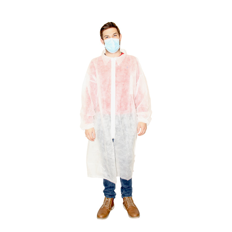 Besuchermantel Herren weiss Z aus Vlies PLP 30 gr/m2 mit Zip und innere Tasche