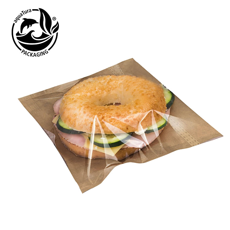 Sandwichbeutel Panvas 20x18cm Karton à 500 Stück Kraft braun, Sichtseite PP