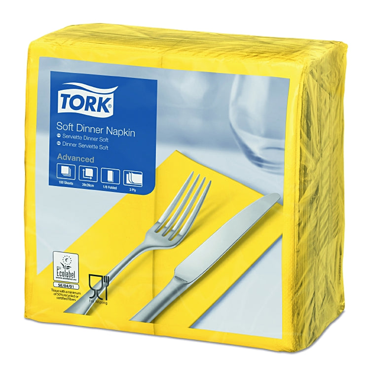 Tork Dinnerserviette gelb Karton à 12 x 100 = 1200 Stück 39 x 39 cm 1/8 Falz 3-l