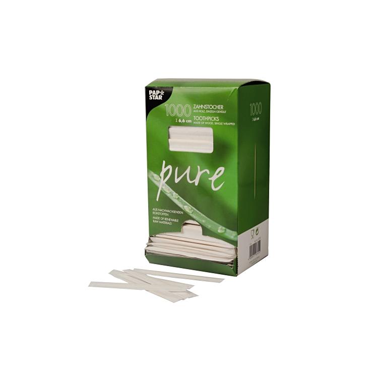 Zahnstocher Holz PURE 6.5cm Pack à 1000 Stk, rund Einzeln verpackt, ohne Beschr.