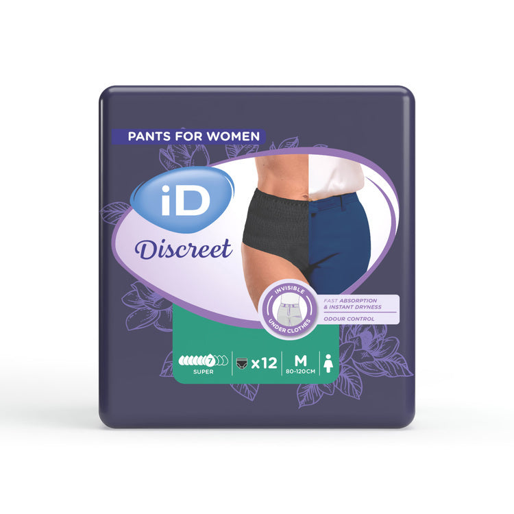 iD Discreet Pants Super M Beutel à 12 Stk, grün, 1090ml Black,Taillienumfang  80