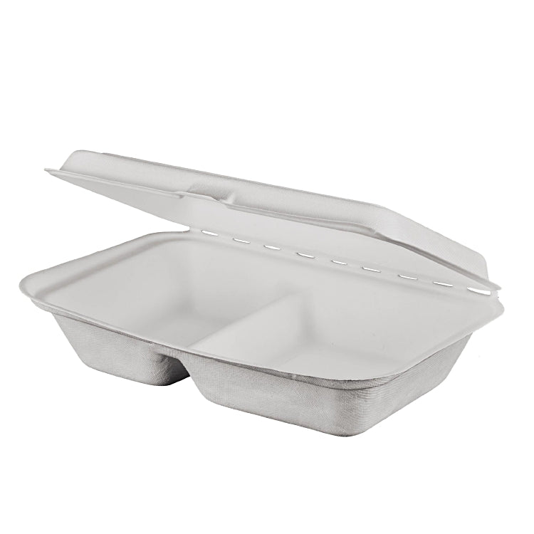 Lunchbox 2-geteilt Pack à 50 Stück, Zuckerrohr weiss, 250.9x162x48/63.2mm