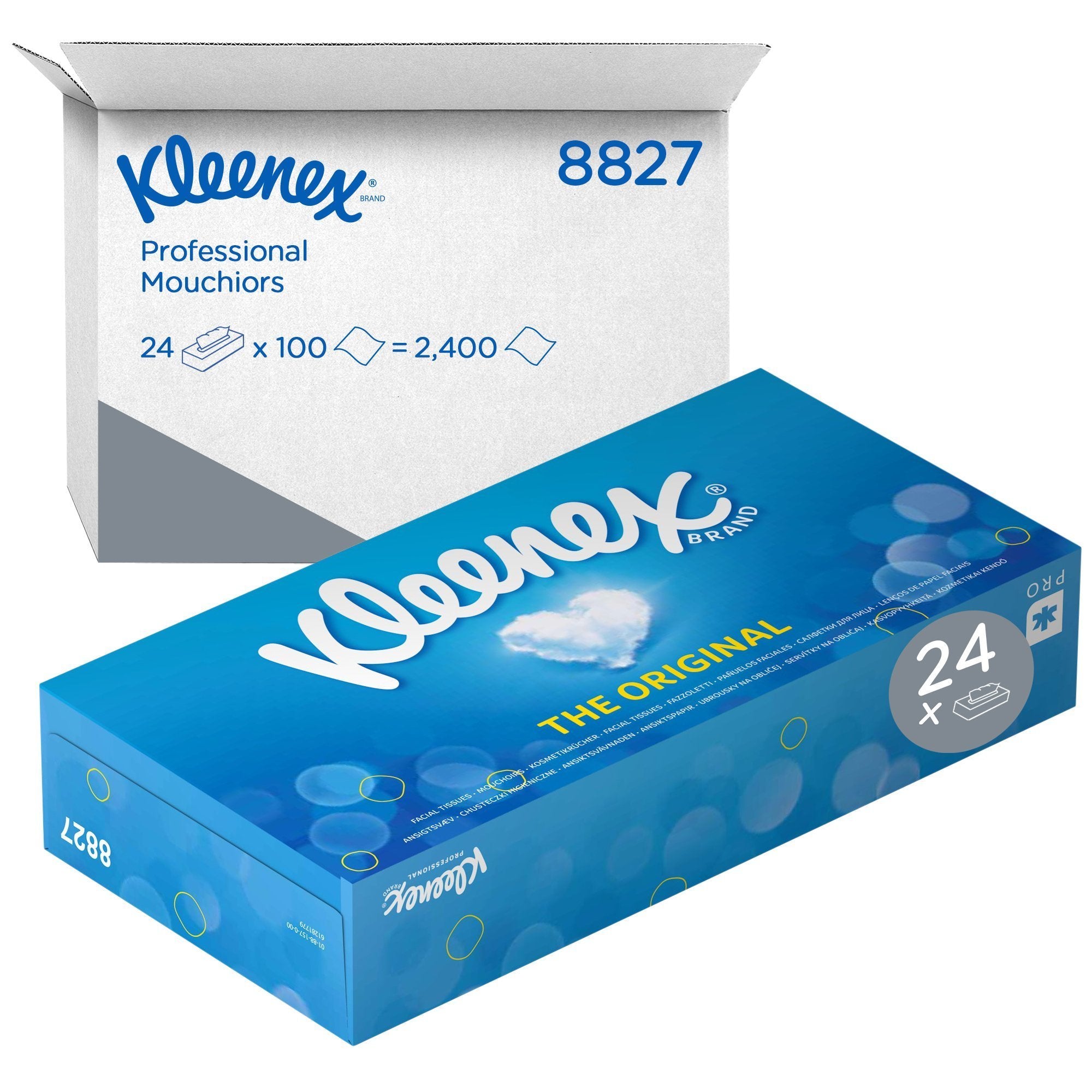 Kleenex Kosmetiktücher Karton à 24 x 100 Tücher 20.6 x 20 cm, 2 lagig, weiss
