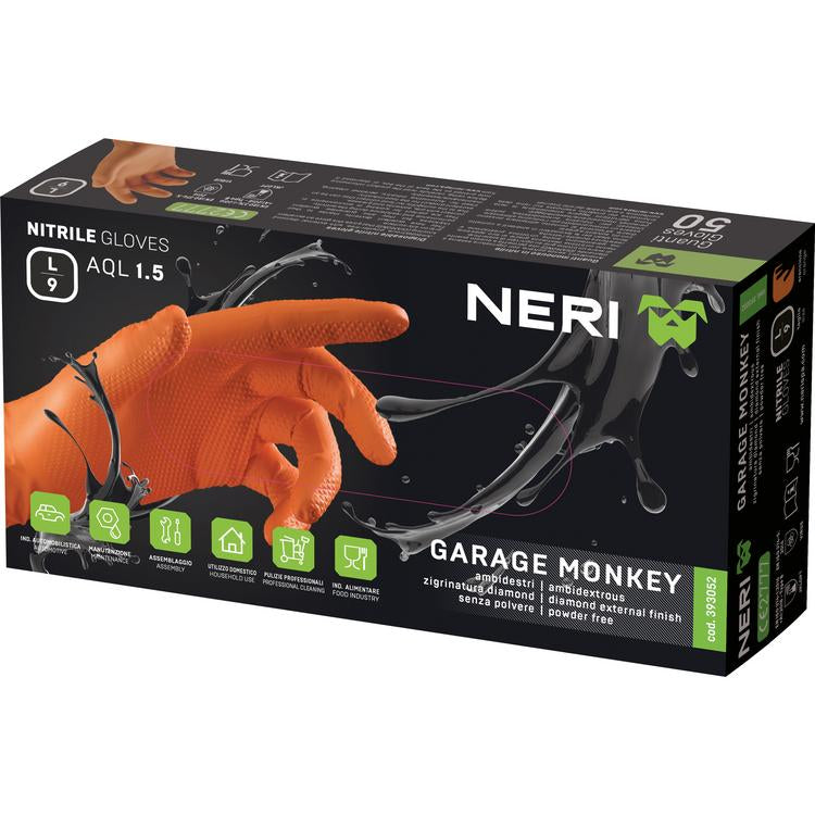 NERI GARAGE MONKEY, 8 (M) Dispenser à 50 Stk, orange Einweg-Handschuh, Nitril