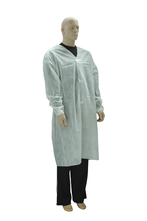 Besuchermantel weiss Herren aus Vliess, 40gr/m2 mit Klett verschluss und V-Aussc