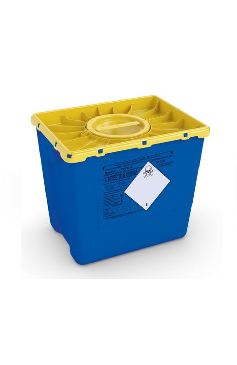 Entsorgungscont.EVO blau 30L D DUO, gelber Deckel, UN3291 für Bio/infected Abfäl