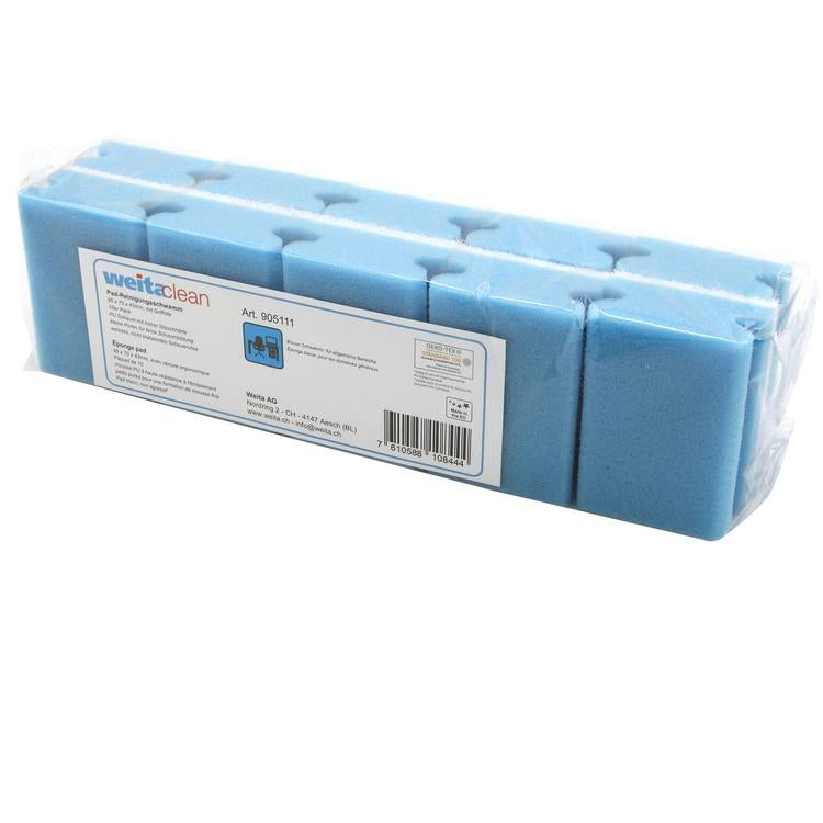 Padschwamm 95x70x43mm, Griff Pack à 10 Stück, Schwamm blau Scheuervlies weiss (k