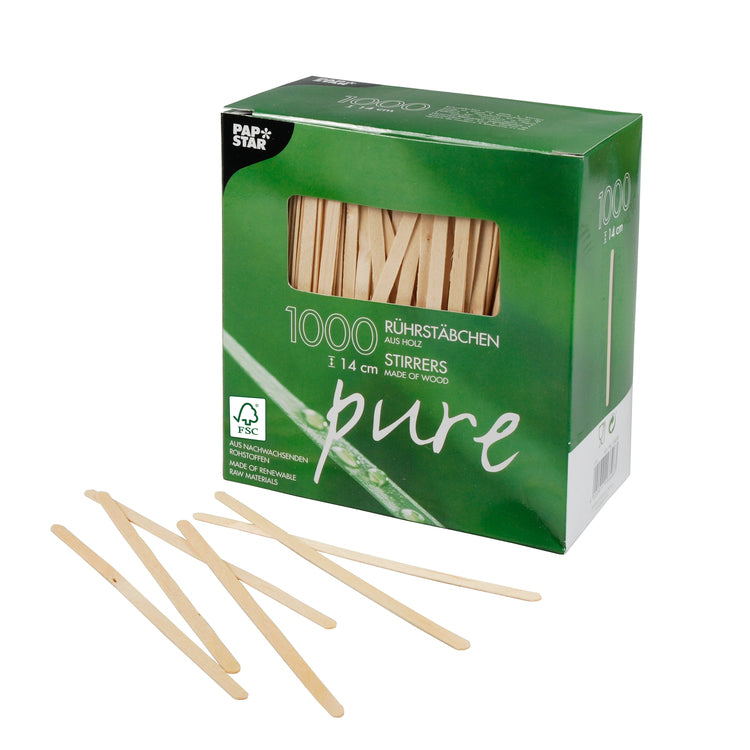 Rührstäbchen Holz PURE 14cm Pack à 1000 Stk, natur Breite 5mm