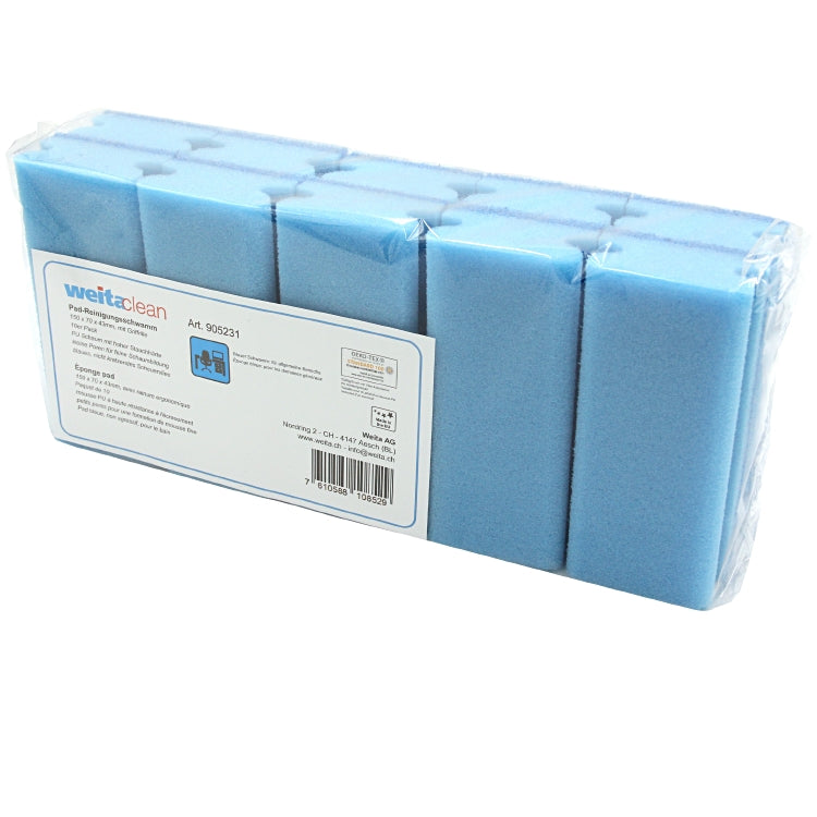 Padschwamm 150x70x43mm, Griff Pack à 10 Stück, Schwamm blau Scheuervlies Blau (k