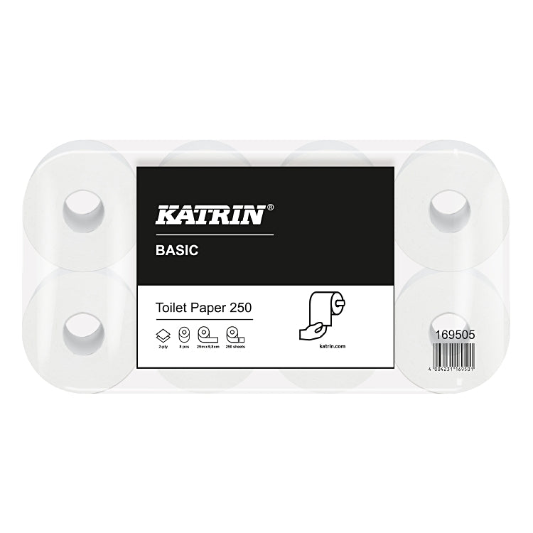 Toilettenpapier Katrin Basic Sack à 8x8=64 Rollen, 2-lagig 250 Coupons, naturwei