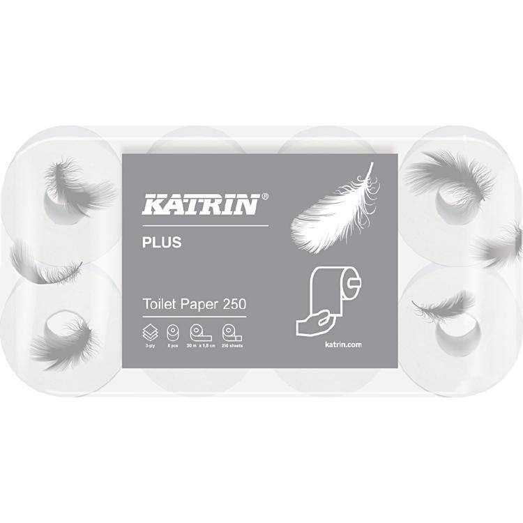 Toilettenpapier KATRIN Plus Pack à 8 Stk, Zellstoff, weiss 3 lg, 250 Coupons, 9.
