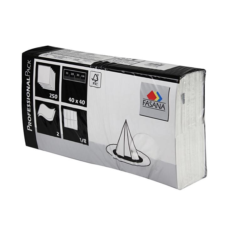 Servietten Fasana weiss Pack à 250 Stück 40x40cm, 1/8 Kopffalz, 2 lagig