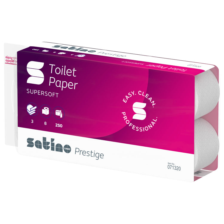 Toilettenpapier SatinoPrestige Prestige, Sack à 9x8 Rollen 3-lagig, 9.4x12cm, 25