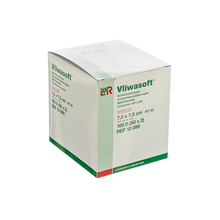 Vliwasoft 7.5 x 7.5 cm, steril Dispenser à 50 x 2 Stk Schlitzkompressen