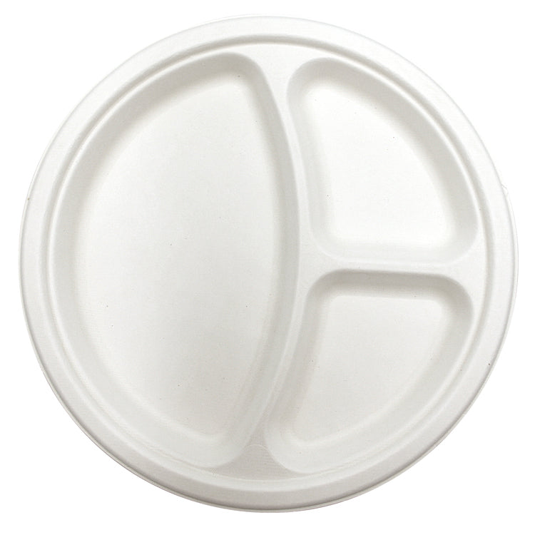 Teller VERIVE 3-geteilt Pack à 50 Stück, Zuckerrohr weiss, rund, 26cm
