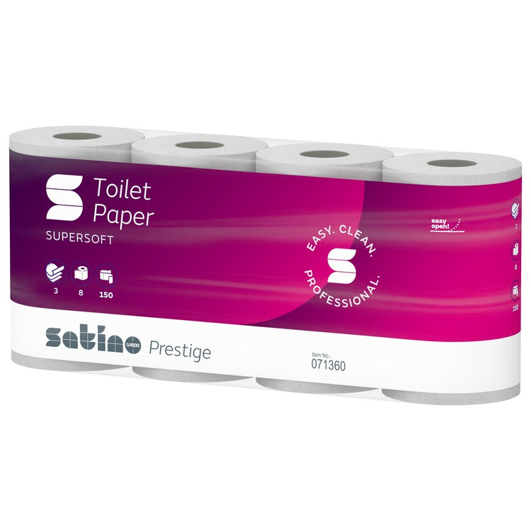 Toilettenpapier Satino Prestig Sack à 8 x 8 =64 Rll à 150 Cps 3 lagig,h.weiss,9.