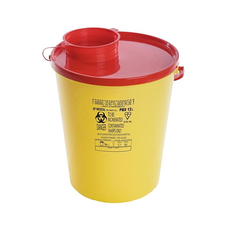 Entsorgungsbox PBS 12L R gelb, rund mit Rotem Deckel für spitze/scharfe Gegenstä