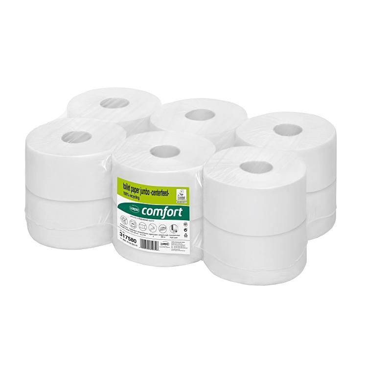 Toilettenpapier Comfort Recy Sack à 12 Rollen, hochweiss 2lagig,10.8x25 cm, Jumb