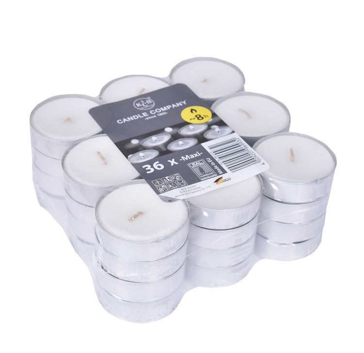 Maxi Teelichter H8 Karton à 8x36= 288 Stück DM 57mm, H 19mm, 32gr
