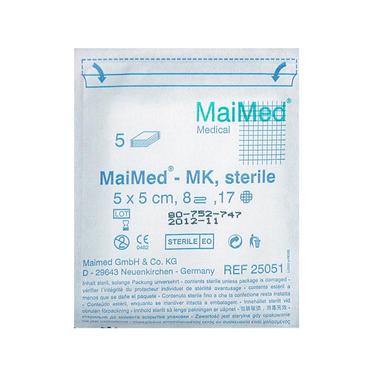 Mullkompressen 10 x 10 cm steril/2, 25 x 2 Stück/Disp. 12-fach, 17-fädig, 100% B