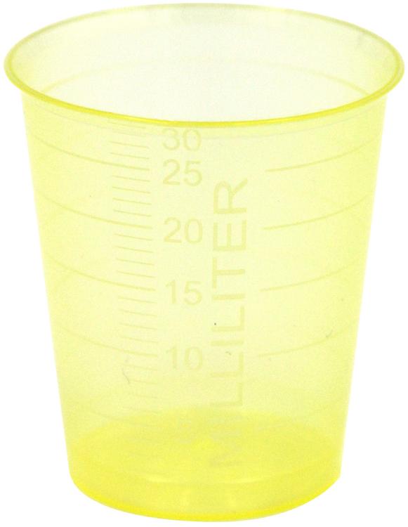 Medizinbecher in verschiedene Farben 30ml, graduiert, 80 Stk / Beutel