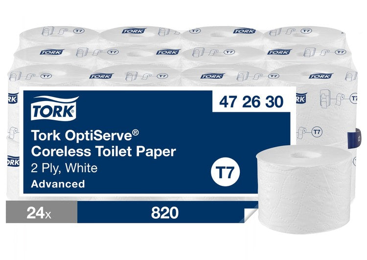 Tork Toilettenpapier hülsenlos Sack à 24 Rll à 820 Blatt, T7 Advanced, 2 lg, 9.3