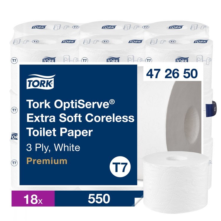 Tork Toilettenpapier T7 Sack à 18 Rll à 550 Blatt 3 lg, 9.3x11.5cm, 63.2m, weiss