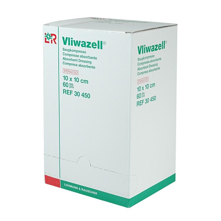 Vliwazell 10x10 cm steril 60 Stk. / Dispenser Saugkompresse