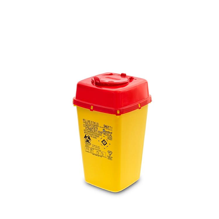 Entsorgungsbox Daily 7L Q gelb, quadrat mit Rotem Deckel für spitze/scharfe Gege
