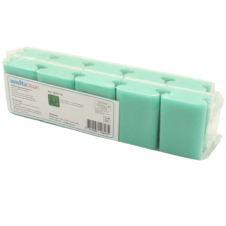 Padschwamm 95x70x43mm, Griff Pack à 10 Stück, Schwamm grün Scheuervlies weiss (k