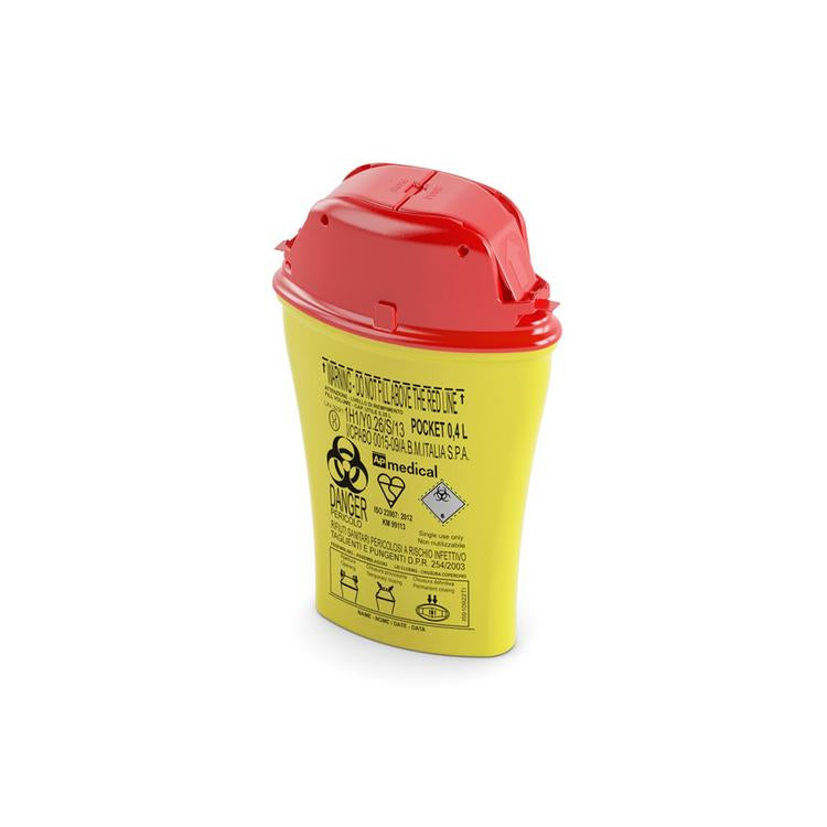 Entsorgungsbox DSPO 0.4L R gelb, oval mit Rotem Deckel für spitze/scharfe Gegens