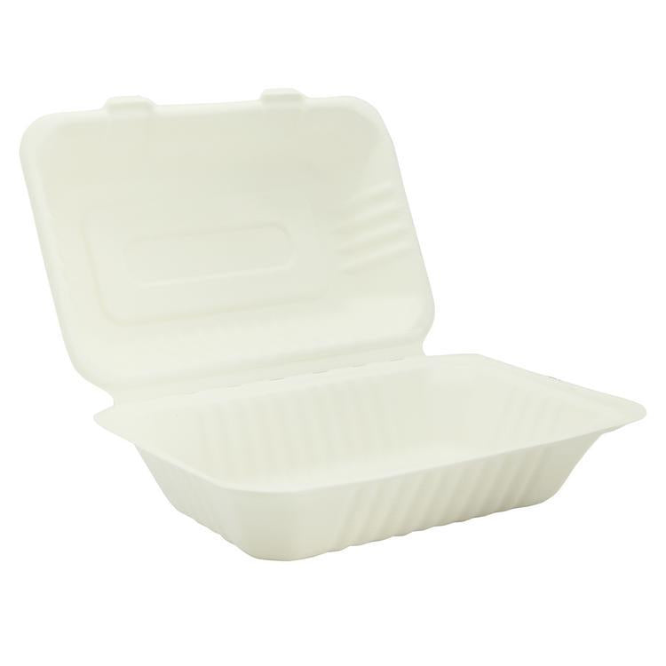 Menüschale VERIVE weiss Pack à 50 Stück, Zuckerrohr mit Deckel, 23 x 15.5 x 8cm