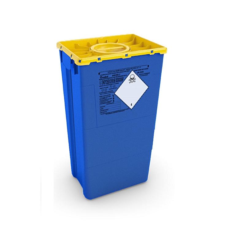 Entsorgungscont.EVO blau 60L D DUO, gelber Deckel, UN3249 für Solid/feste/Medika
