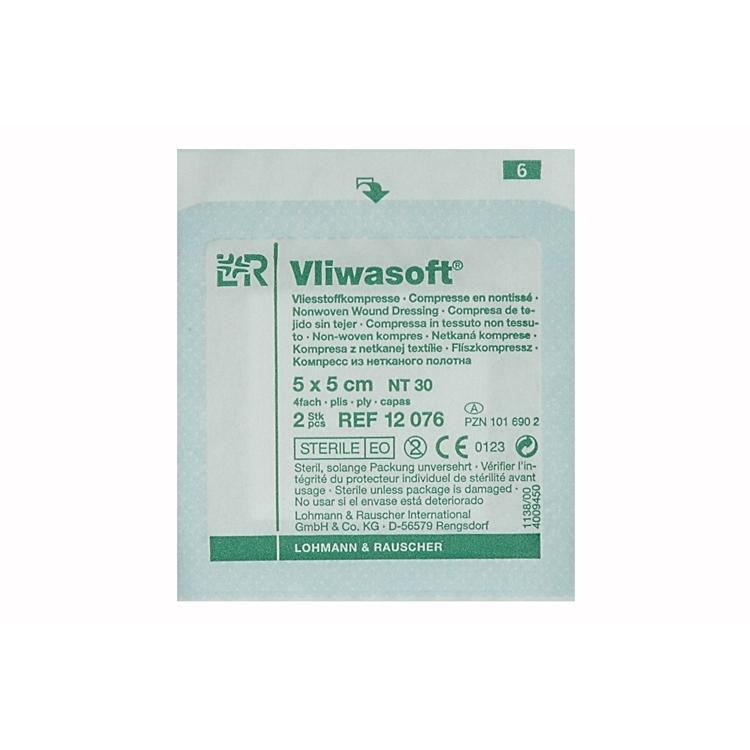 Vliwasoft 5x5cm, steril Dispenser à 75 Beutel Btl à 2 Stk, 4-fach