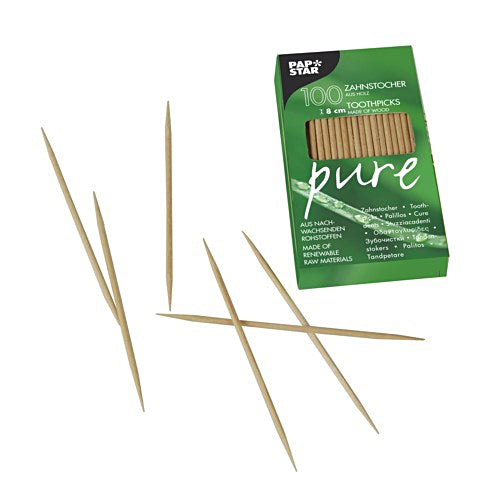 Zahnstocher Holz PURE 8cm Pack à 100 Stk, rund Ungehüllt
