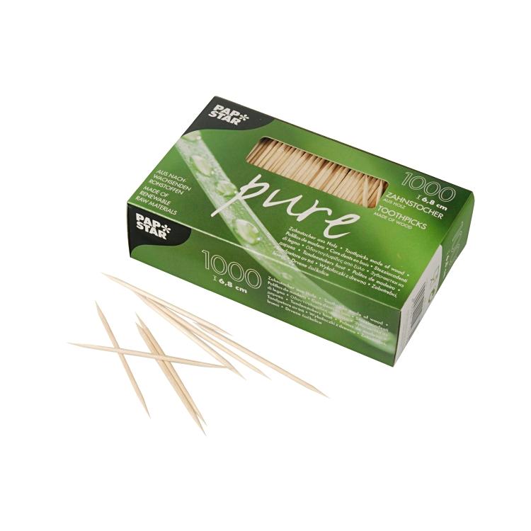 Zahnstocher Holz PURE 6.8cm Pack à 1000 Stk, rund Ungehüllt