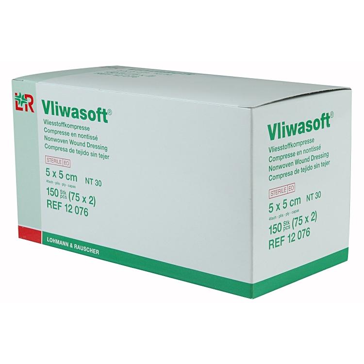Vliwasoft 5x5cm, steril Dispenser à 75 Beutel Btl à 2 Stk, 4-fach