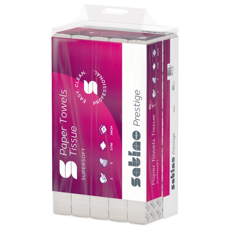 Papierhandtuch Satino Prestige Sack à 25 x 150 = 3750 Stück 2-lagig , 24 x 24cm,
