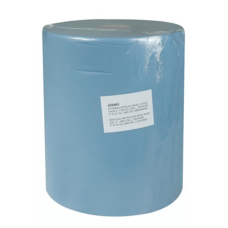 Putzrollen Venardo Maxi 3-lag. Sack à 1 Rolle, blau,Zellulose 37 x 36 cm,1000 Cp