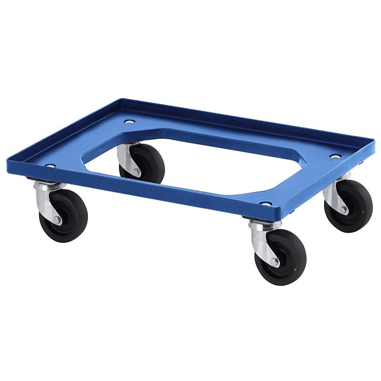 Transportroller für ESD Behälter, blau, mit Bremsen für Behälter 60x40cm