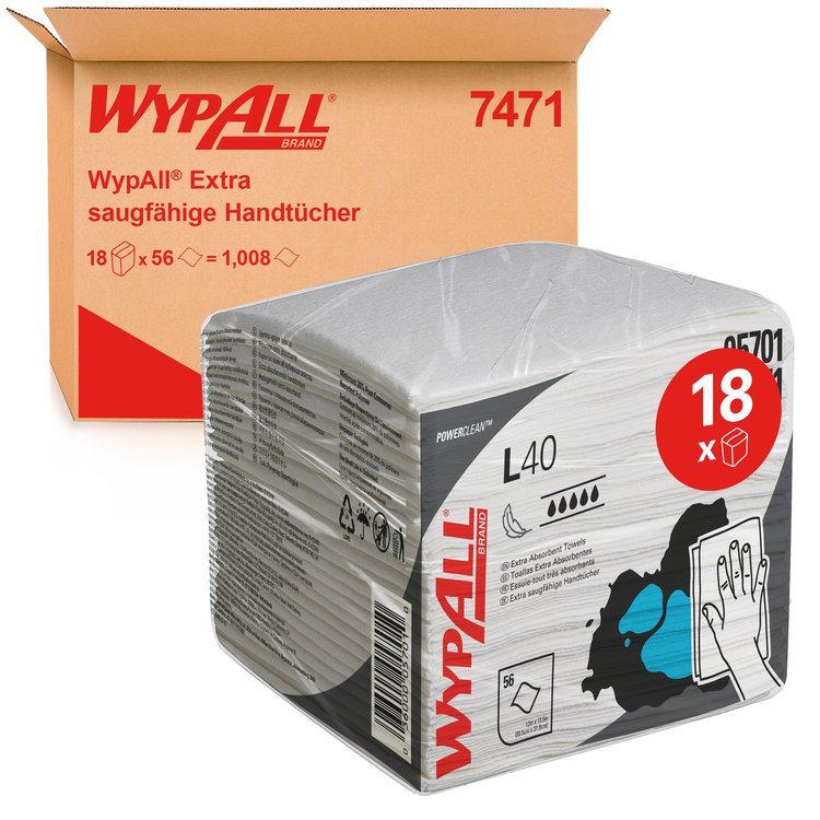 Wypall L40 Wischtuch weiss Karton à 18 x 56 = 1008 Tücher 31.5 x 33 cm, viertelg