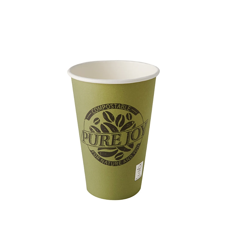 Trinkbecher Pappe PURE JOY 3dl Pack à 50 Stk, grün H 11.7cm, D 8cm, BIO-besch.