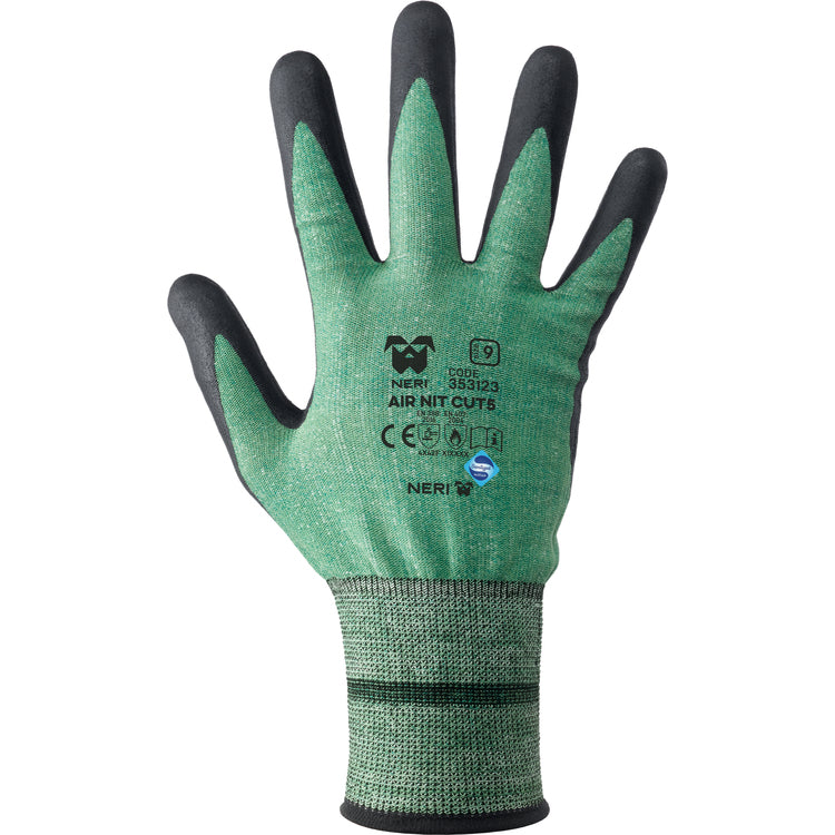 NERI AIR NIT CUT5, Gr. 7-11 (S-XXL) Schnittschutzhandschuhe Schwarz, grün