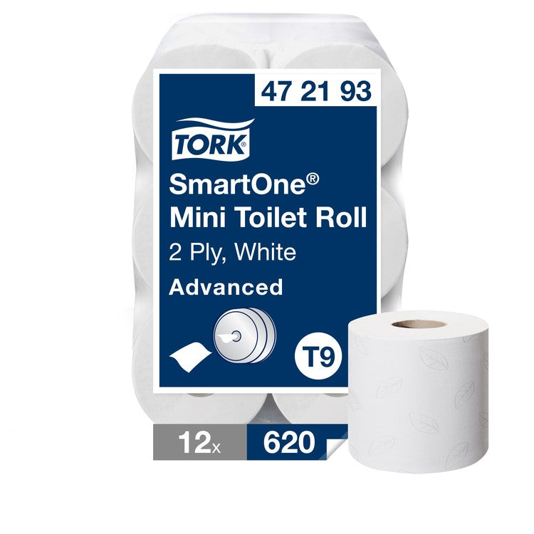 Tork Toilettenpapier SmartOne Mini, Sack à 1x12 Rollen weiss, 2-lagig, 620 Blatt