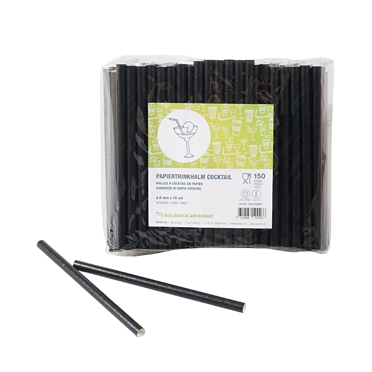 Papiertrinkhalm schwarz Pack à 150 Stück 8 mm x 15 cm, Cocktail