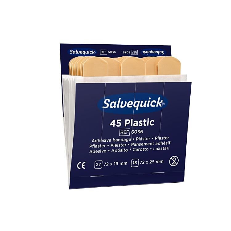Salvequick Pflaster Plastik hautfarben, 45 Stk pro Etui, (27 Stk. 72x19mm, 18 St