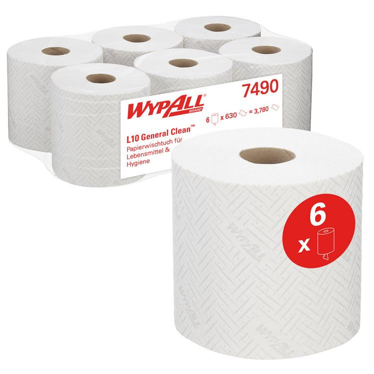 Wypall L10 Wischtücher weiss Sack à 6 Rollen à 630 Tücher 18.5 x 38 cm 1-lagig p