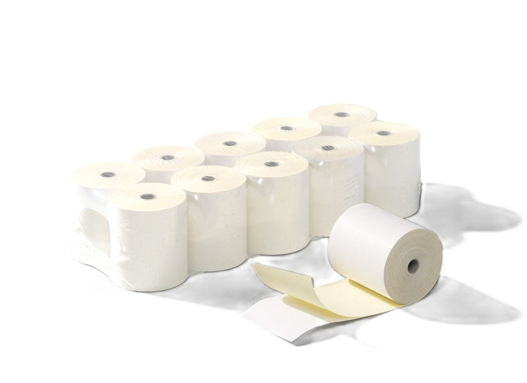 Kassenrolle 2fach 76/70/12 Pack à 10 Rollen, weiss/gelb L 25m,selbstdurchschr